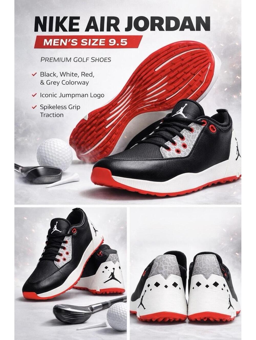Size 9.5 - Jordan ADG 2 Black University Red Golf Shoes